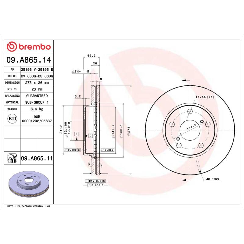 Jeu de 2 disques de frein avant BREMBO 09.A865.14 - Visuel 1