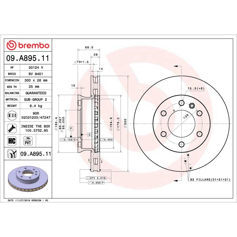 Jeu de 2 disques de frein avant BREMBO 09.A895.11 - Visuel 1