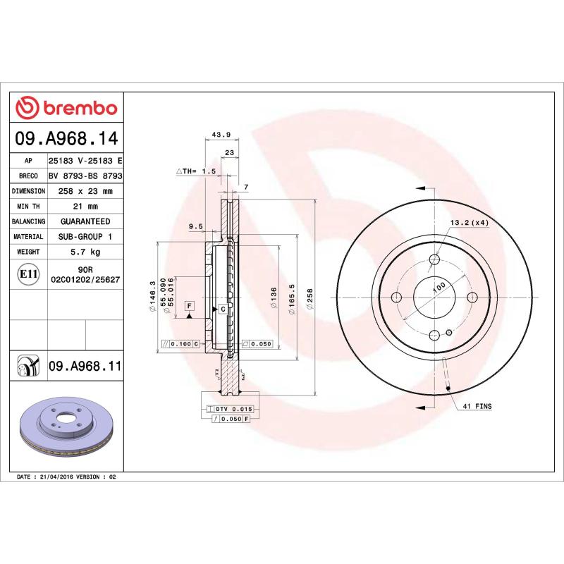 Jeu de 2 disques de frein avant BREMBO 09.A968.11 - Visuel 1