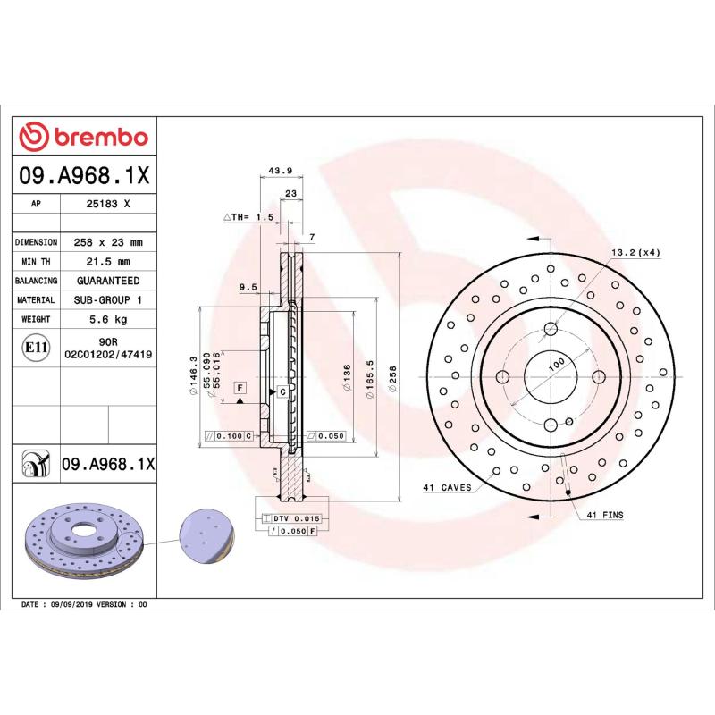 Jeu de 2 disques de frein avant BREMBO 09.A968.1X - Visuel 1