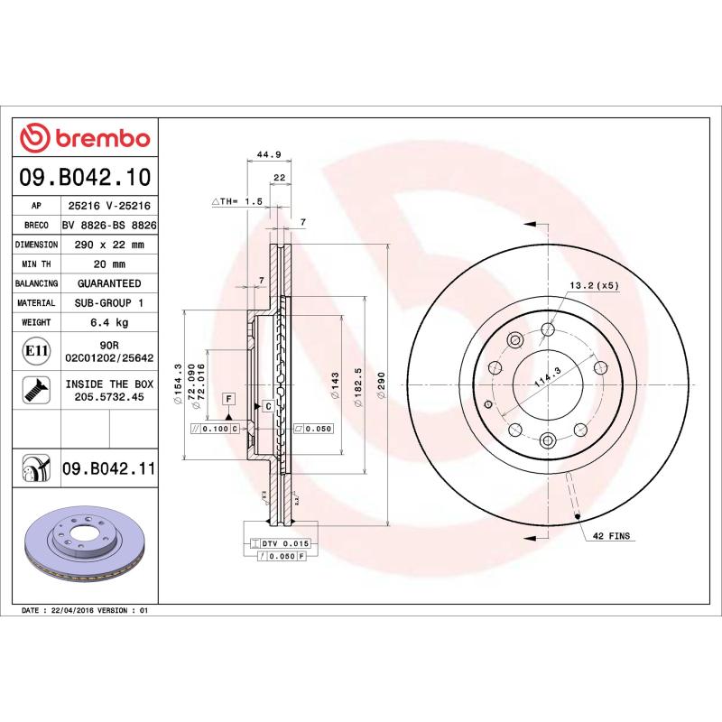 Jeu de 2 disques de frein avant BREMBO 09.B042.11 - Visuel 1