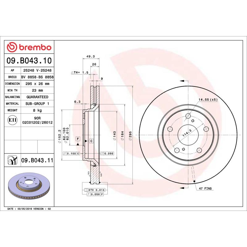 Jeu de 2 disques de frein avant BREMBO 09.B043.11 - Visuel 1