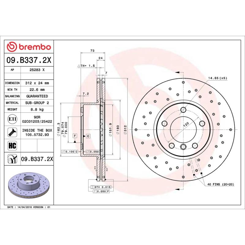 Jeu de 2 disques de frein avant BREMBO 09.B337.2X - Visuel 1