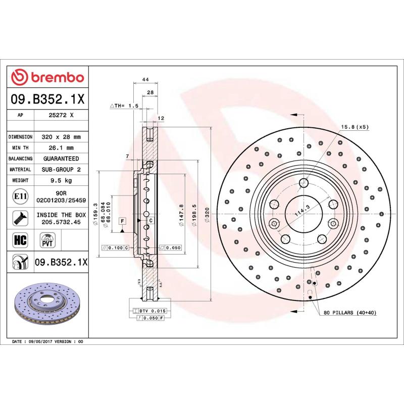 Jeu de 2 disques de frein avant BREMBO 09.B352.1X - Visuel 1