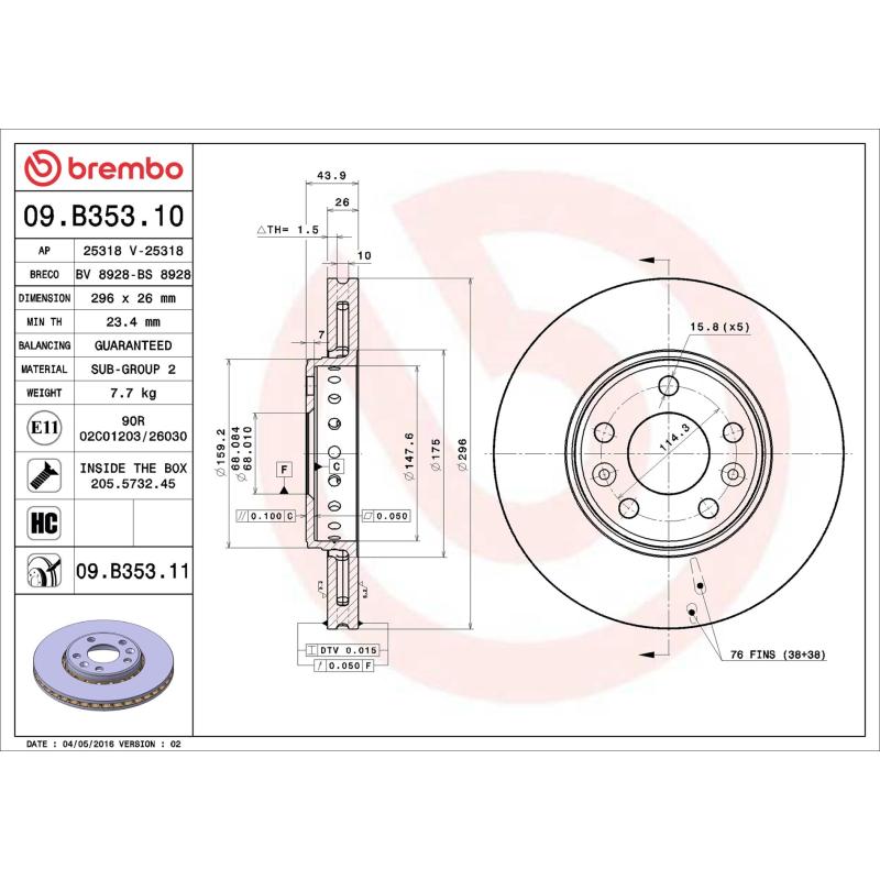 Jeu de 2 disques de frein avant BREMBO 09.B353.11 - Visuel 1