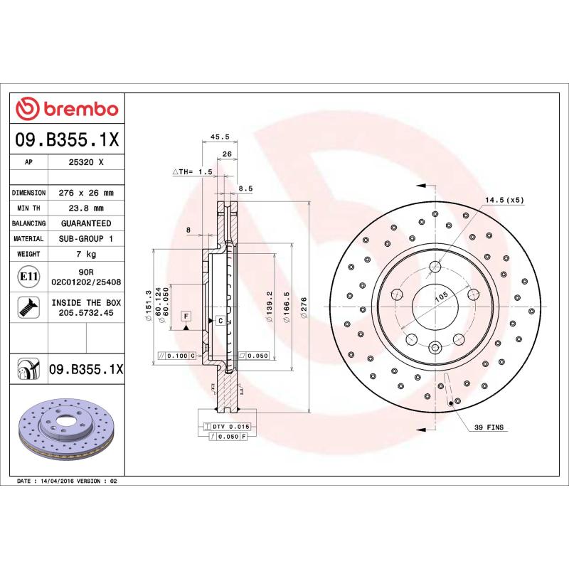 Jeu de 2 disques de frein avant BREMBO 09.B355.1X - Visuel 1