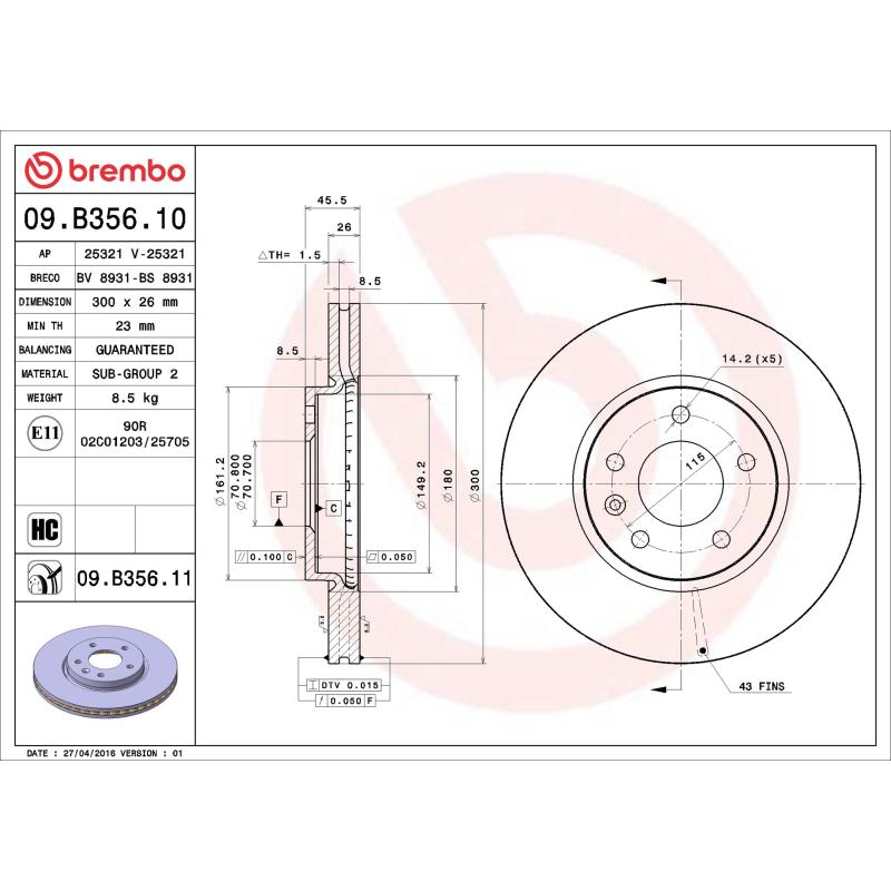 Jeu de 2 disques de frein avant BREMBO 09.B356.10 - Visuel 1