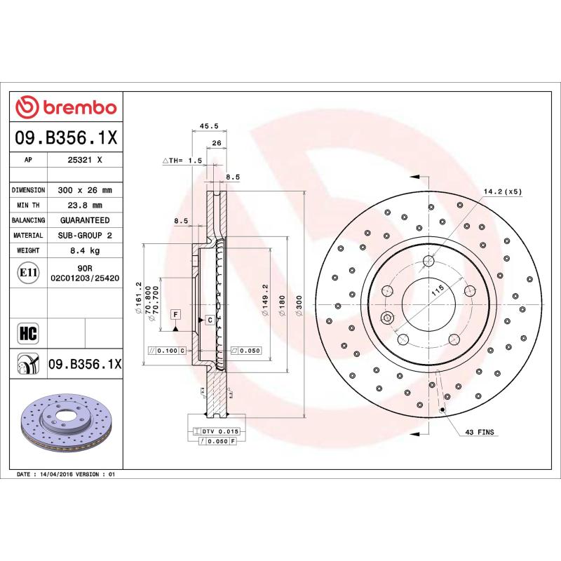 Jeu de 2 disques de frein avant BREMBO 09.B356.1X - Visuel 1