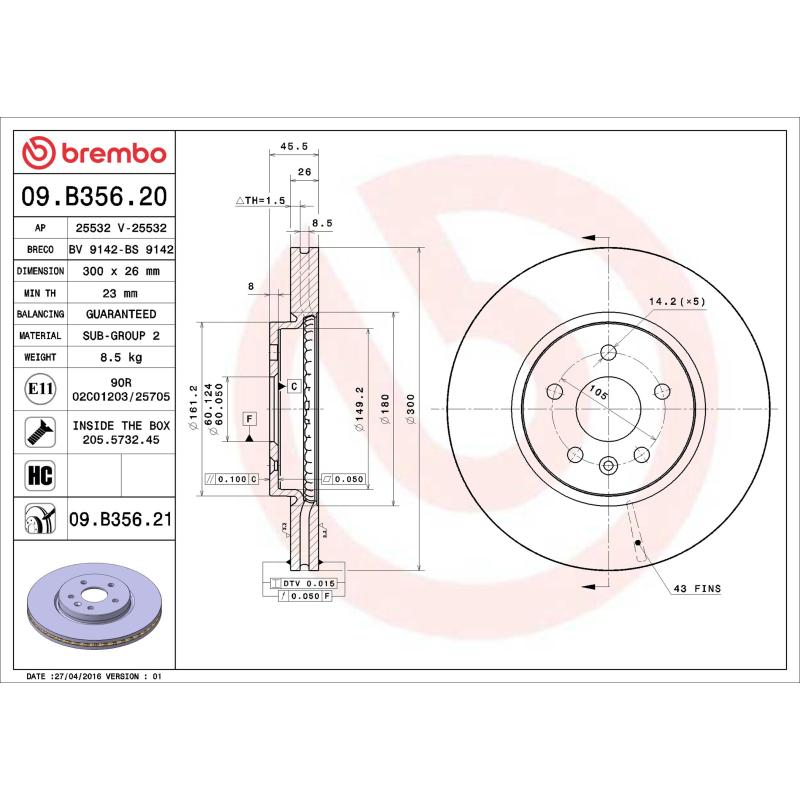 Jeu de 2 disques de frein avant BREMBO 09.B356.21 - Visuel 1