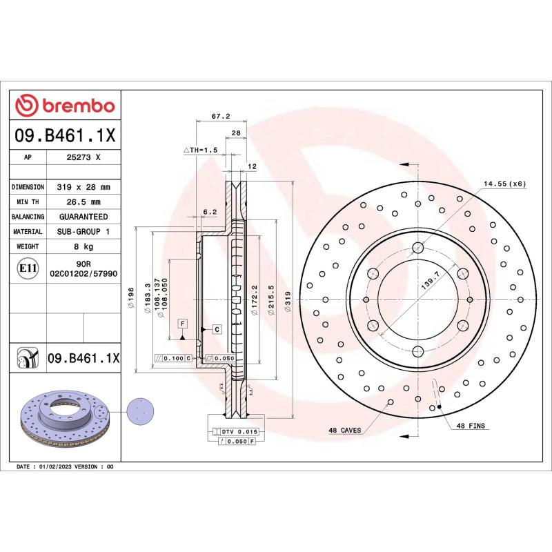 Jeu de 2 disques de frein avant BREMBO 09.B461.1X - Visuel 1