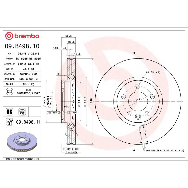 Jeu de 2 disques de frein avant BREMBO 09.B498.11 - Visuel 1