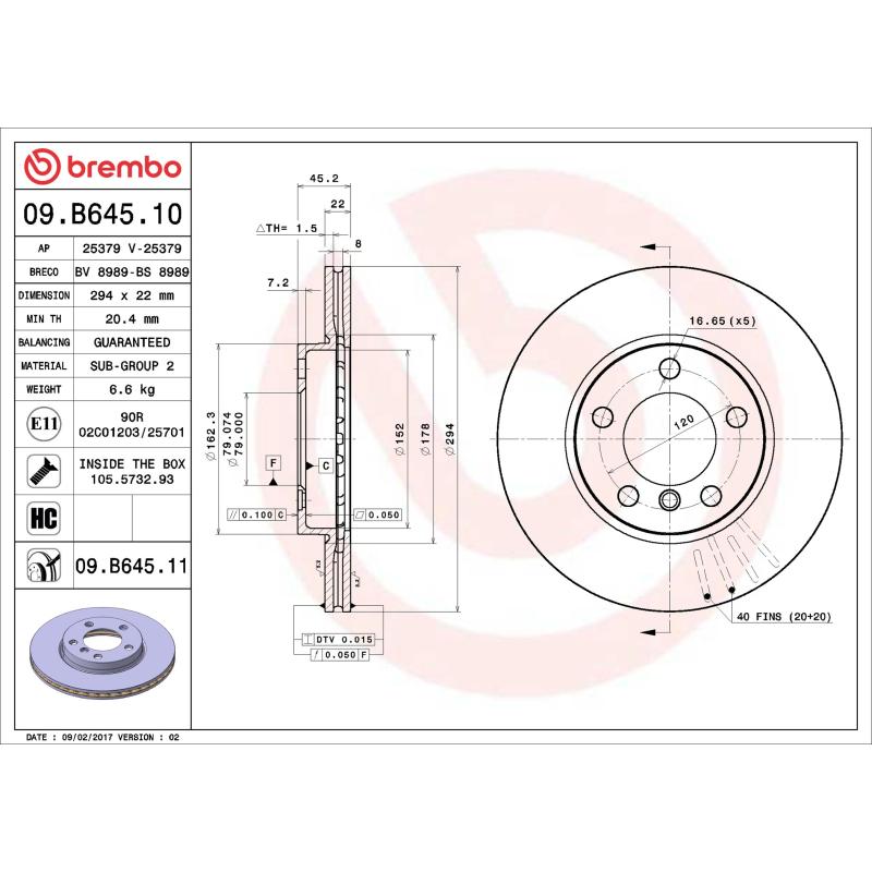 Jeu de 2 disques de frein avant BREMBO 09.B645.11 - Visuel 1