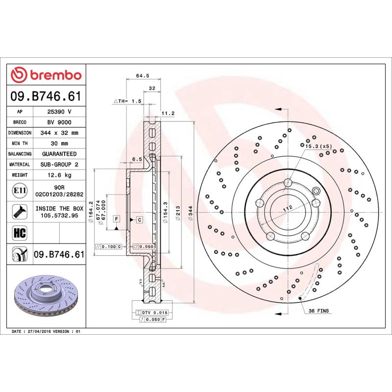 Jeu de 2 disques de frein avant BREMBO 09.B746.61 - Visuel 1