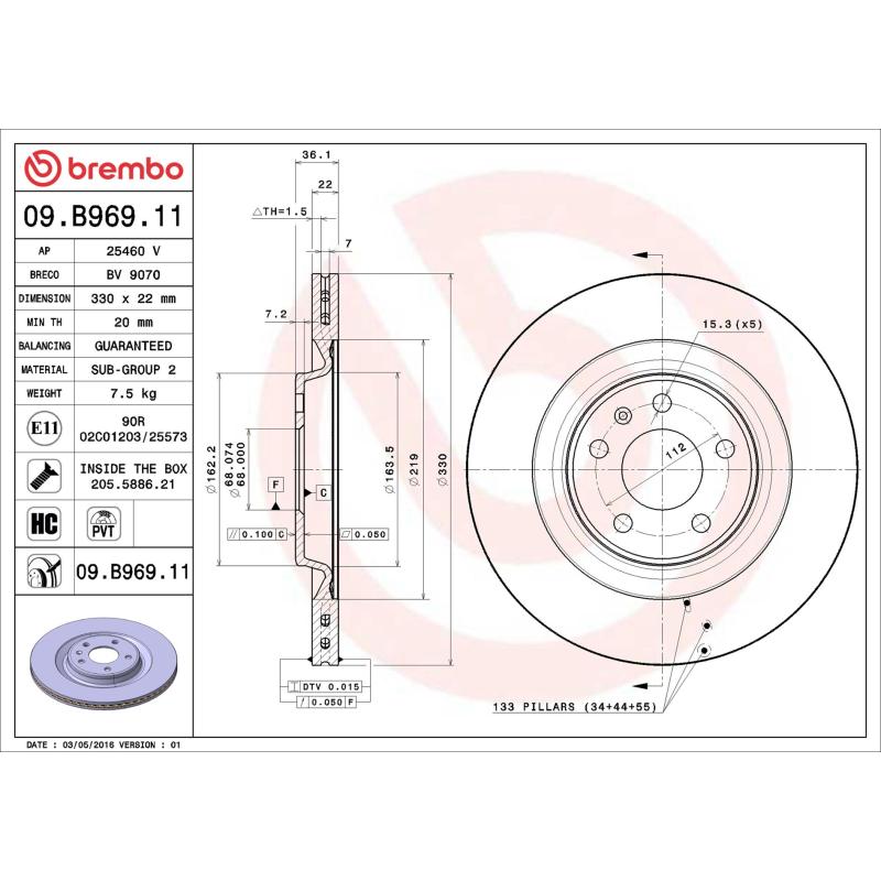 Jeu de 2 disques de frein arrière BREMBO 09.B969.11 - Visuel 1