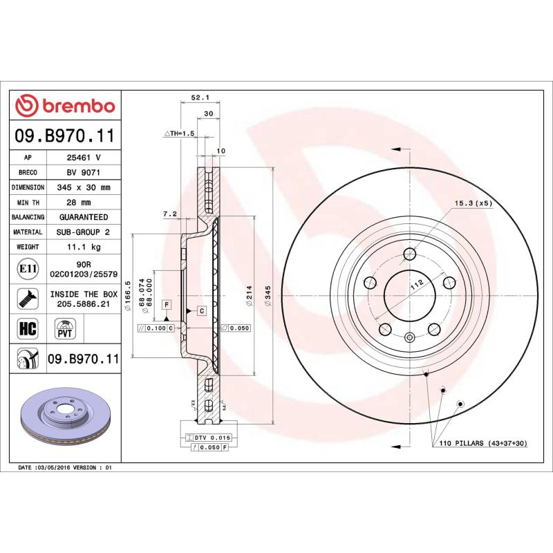 Jeu de 2 disques de frein avant BREMBO 09.B970.11 - Visuel 1