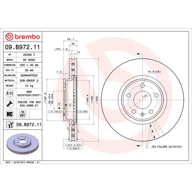 Jeu de 2 disques de frein avant BREMBO 09.B972.11 - Visuel 1