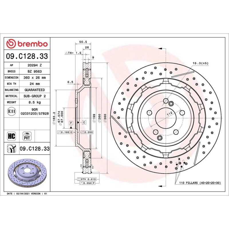 Jeu de 2 disques de frein arrière BREMBO 09.C128.33 - Visuel 1