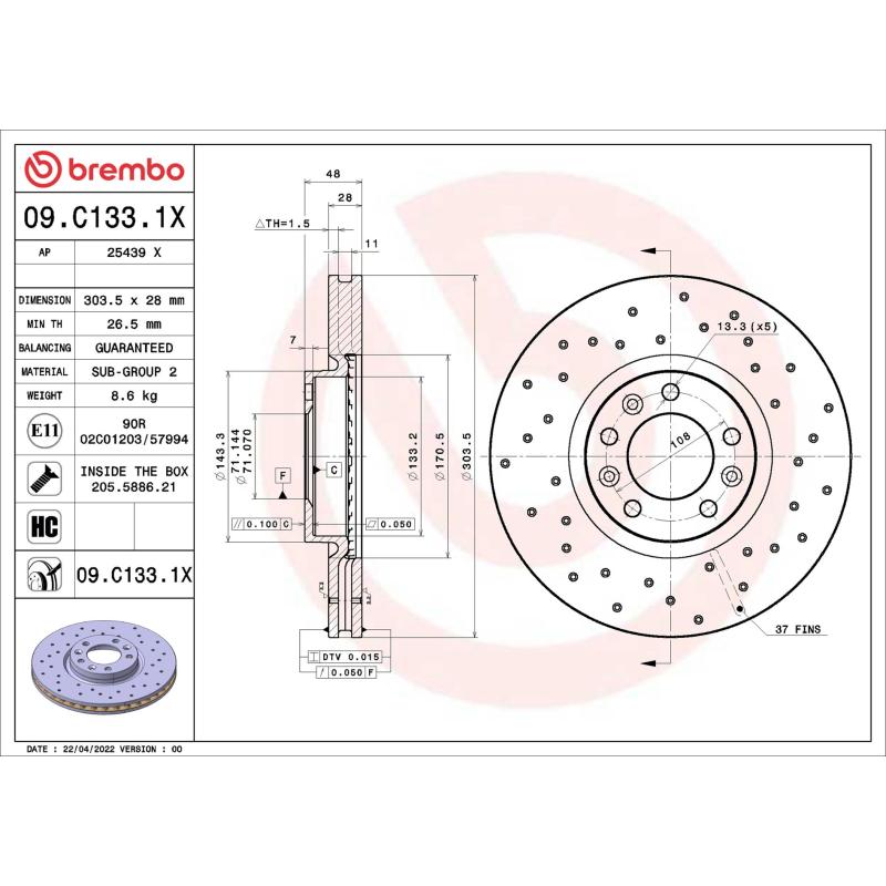 Jeu de 2 disques de frein avant BREMBO 09.C133.1X - Visuel 1