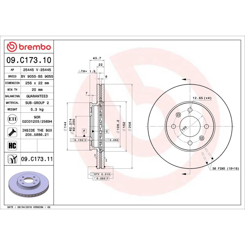 Jeu de 2 disques de frein avant BREMBO 09.C173.11 - Visuel 1