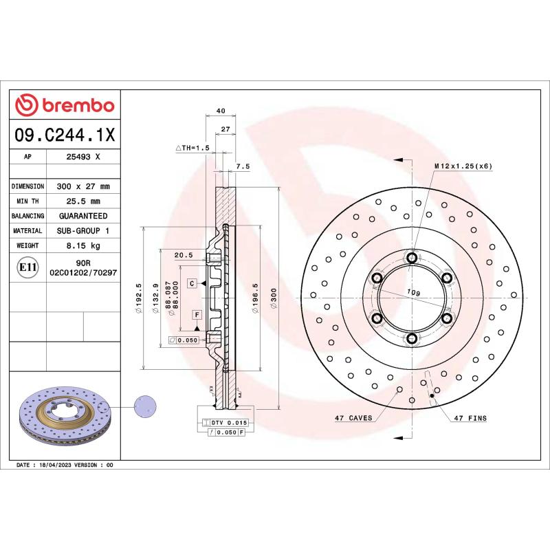 Jeu de 2 disques de frein avant BREMBO 09.C244.1X - Visuel 1