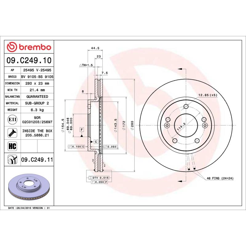 Jeu de 2 disques de frein avant BREMBO 09.C249.11 - Visuel 1