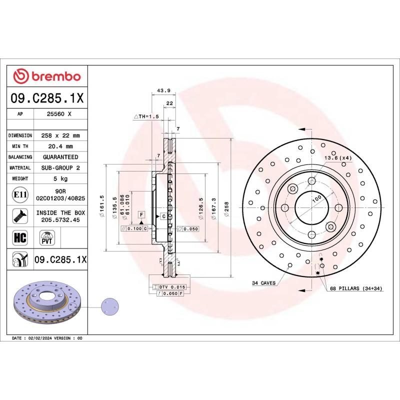 Jeu de 2 disques de frein avant BREMBO 09.C285.1X - Visuel 1