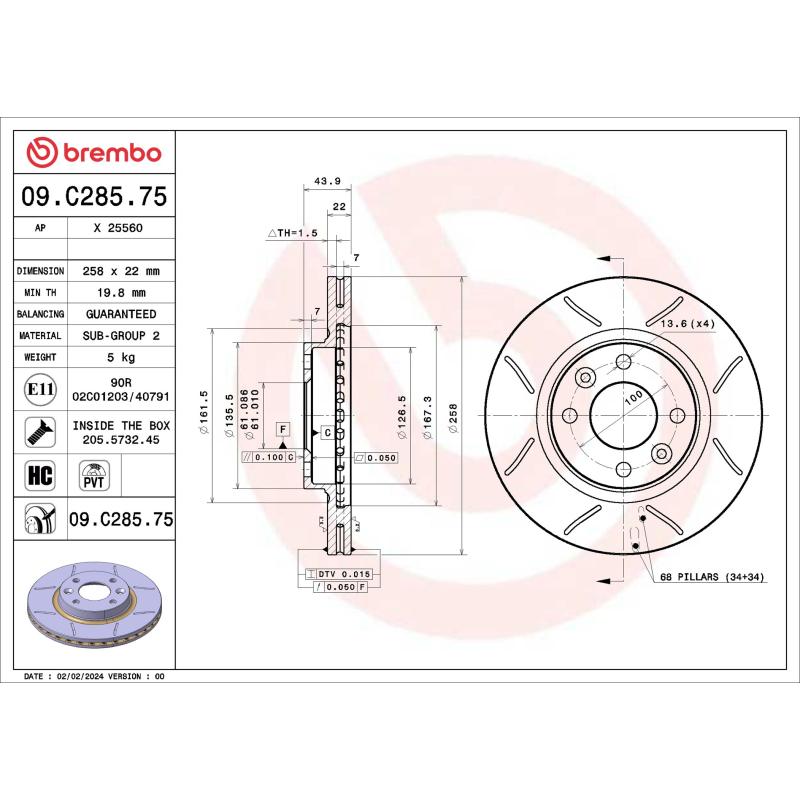 Jeu de 2 disques de frein avant BREMBO 09.C285.75 - Visuel 1