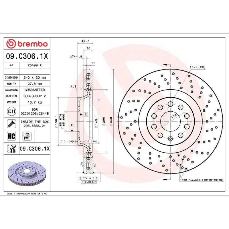 Jeu de 2 disques de frein avant BREMBO 09.C306.1X - Visuel 1