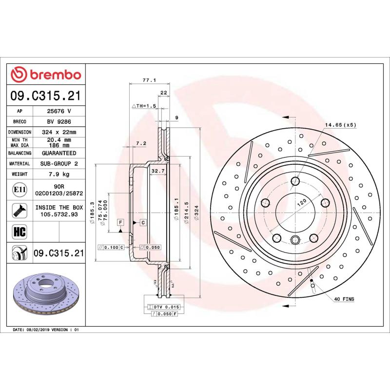 Jeu de 2 disques de frein arrière BREMBO 09.C315.21 - Visuel 1