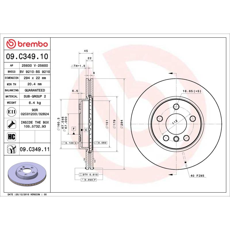 Jeu de 2 disques de frein avant BREMBO 09.C349.11 - Visuel 1