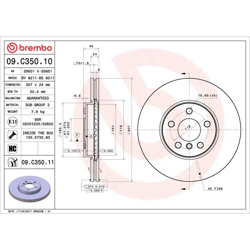 Jeu de 2 disques de frein avant BREMBO 09.C350.11 - Visuel 1