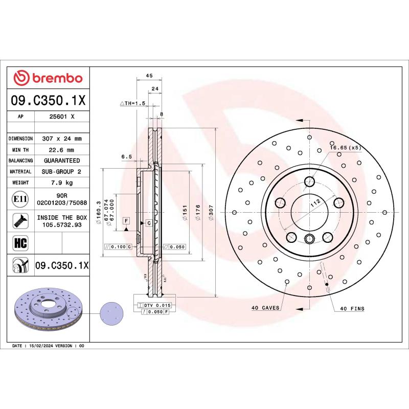 Jeu de 2 disques de frein avant BREMBO 09.C350.1X - Visuel 1