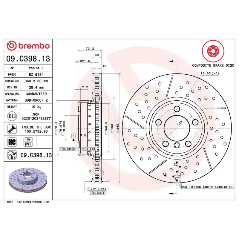 Jeu de 2 disques de frein avant BREMBO 09.C398.13 - Visuel 1