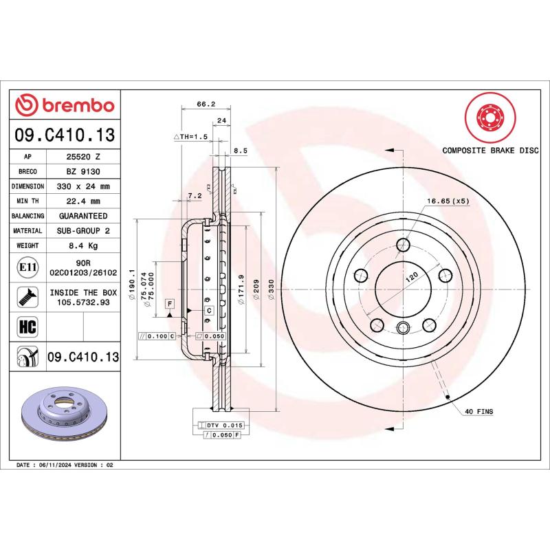 Jeu de 2 disques de frein avant BREMBO 09.C410.13 - Visuel 1