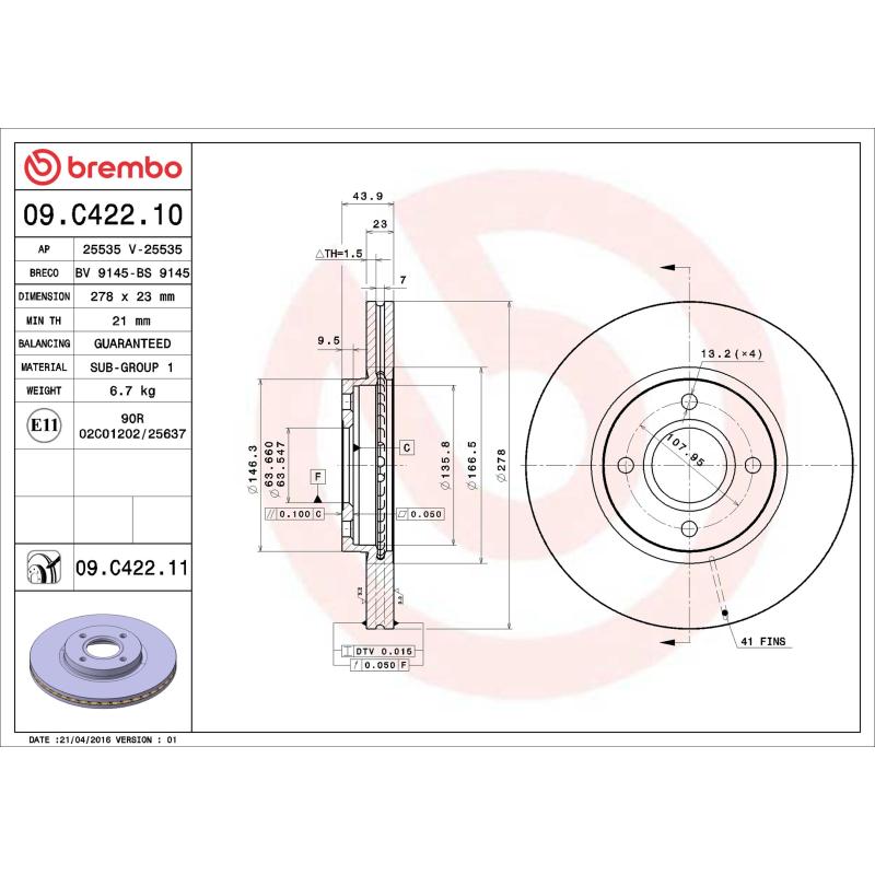 Jeu de 2 disques de frein avant BREMBO 09.C422.11 - Visuel 1