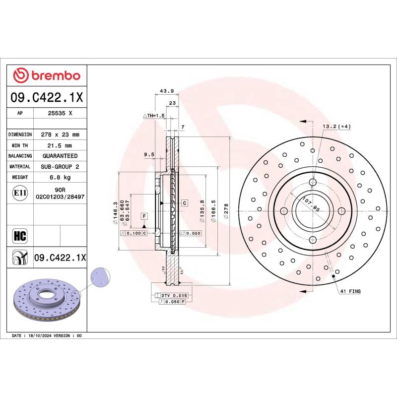 Jeu de 2 disques de frein avant BREMBO 09.C422.1X - Visuel 1