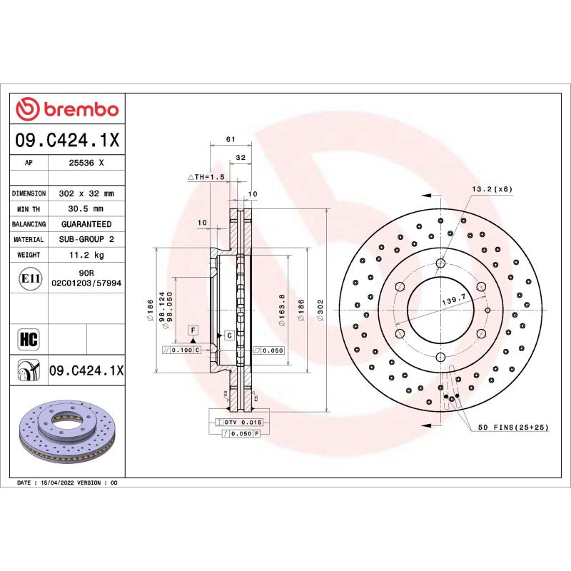 Jeu de 2 disques de frein avant BREMBO 09.C424.1X - Visuel 1