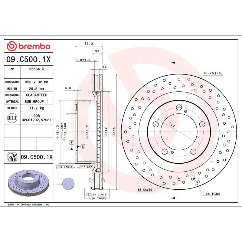 Jeu de 2 disques de frein avant BREMBO 09.C500.1X - Visuel 1