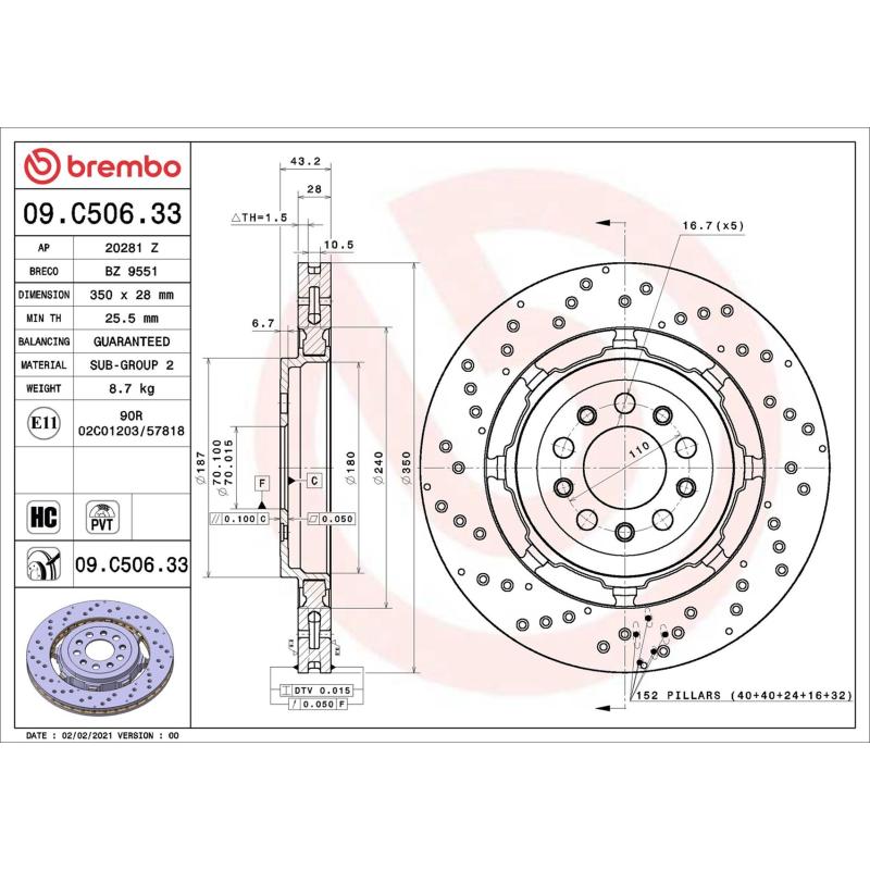Jeu de 2 disques de frein arrière BREMBO 09.C506.33 - Visuel 1