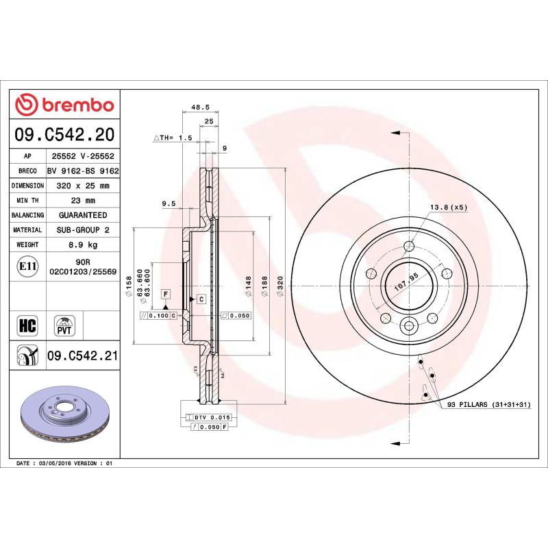 Jeu de 2 disques de frein avant BREMBO 09.C542.21 - Visuel 1