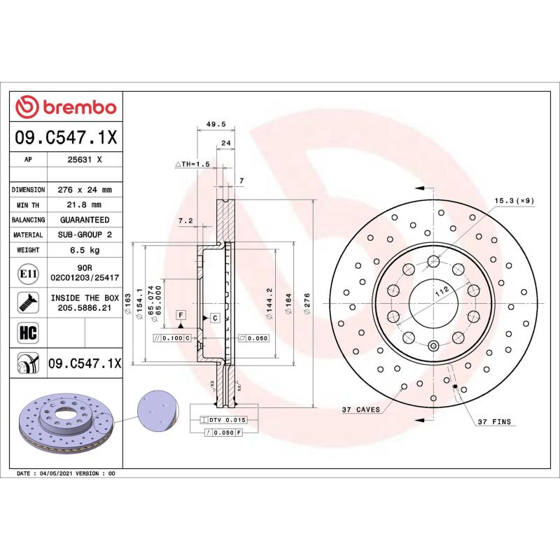 Jeu de 2 disques de frein avant BREMBO 09.C547.1X - Visuel 1