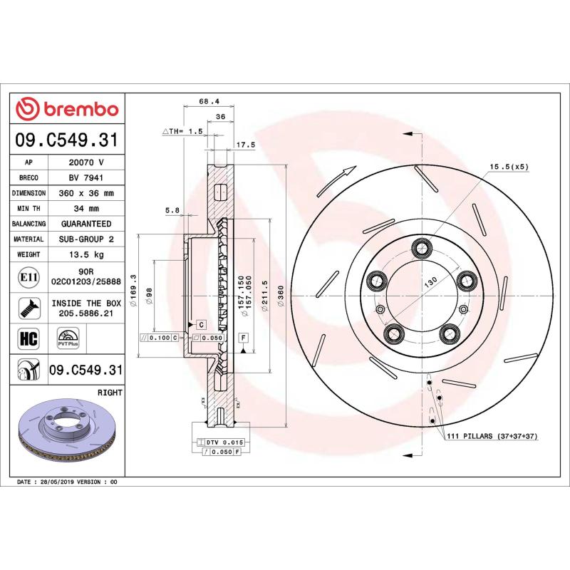 Disque de frein avant droit BREMBO 09.C549.31 - Visuel 1