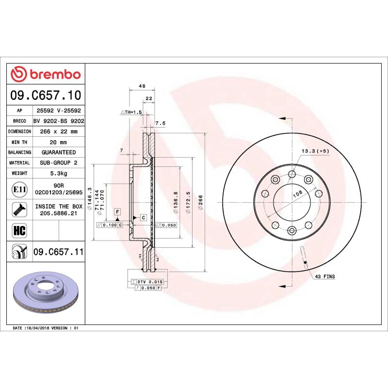 Jeu de 2 disques de frein avant BREMBO 09.C657.11 - Visuel 1