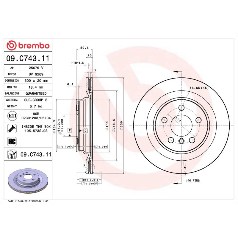 Jeu de 2 disques de frein arrière BREMBO 09.C743.11 - Visuel 1