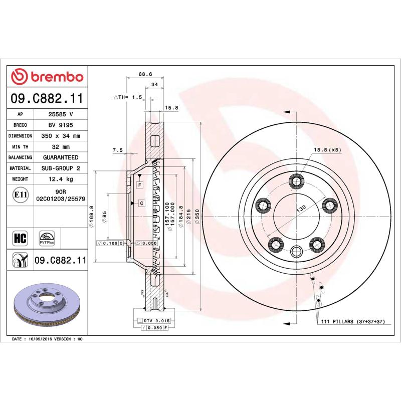 Jeu de 2 disques de frein avant BREMBO 09.C882.11 - Visuel 1
