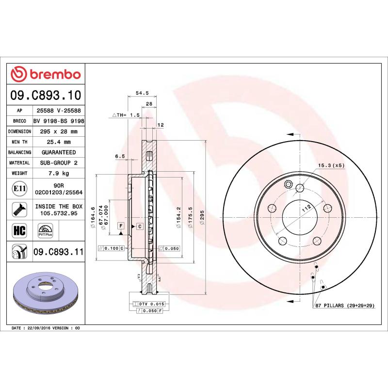 Jeu de 2 disques de frein avant BREMBO 09.C893.11 - Visuel 1