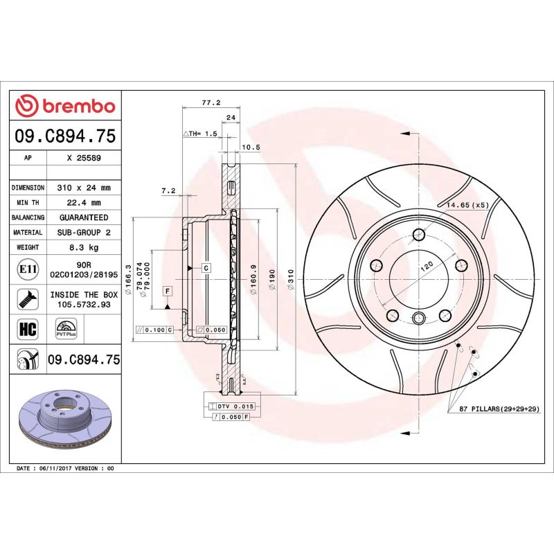 Jeu de 2 disques de frein avant BREMBO 09.C894.75 - Visuel 1