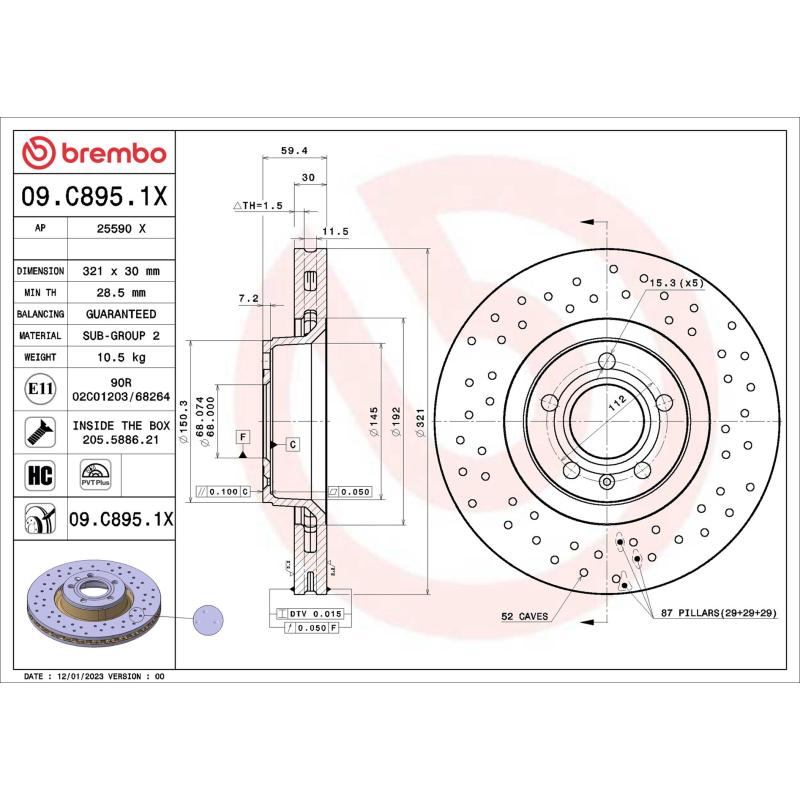 Jeu de 2 disques de frein avant BREMBO 09.C895.1X - Visuel 1