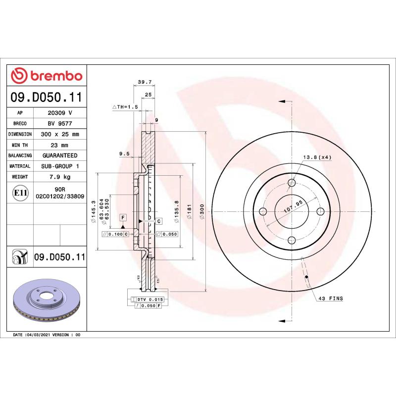 Jeu de 2 disques de frein avant BREMBO 09.D050.11 - Visuel 1