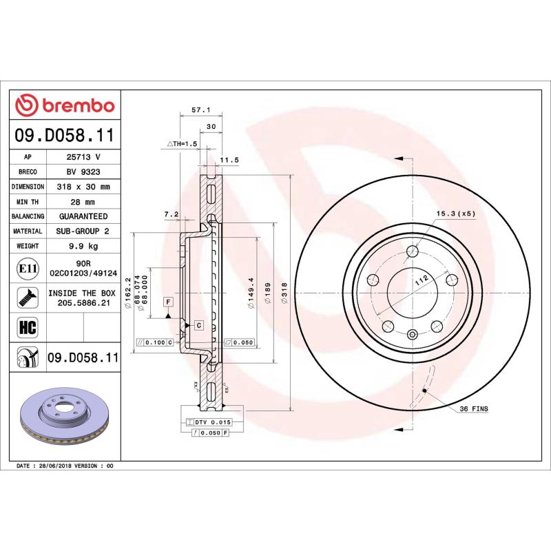 Jeu de 2 disques de frein avant BREMBO 09.D058.11 - Visuel 1